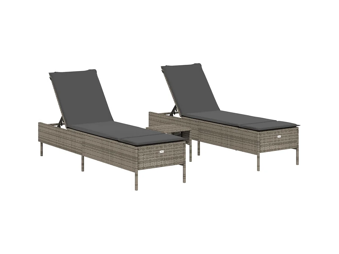 Conjunto de tumbona de ratán sintético gris de 3 piezas con cojines