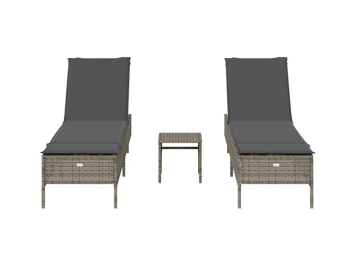 Conjunto de tumbona de ratán sintético gris de 3 piezas con cojines