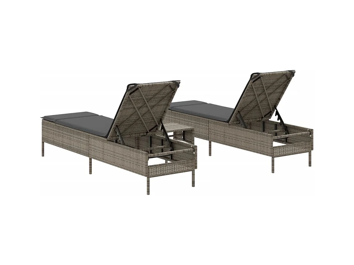 Conjunto de tumbona de ratán sintético gris de 3 piezas con cojines