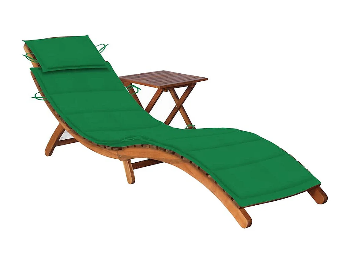 Chaise longue de jardin avec table et coussin Bois d'acacia