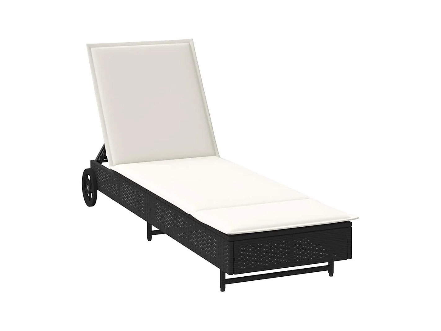 Chaise longue met wielen en zwart geweven harskussen