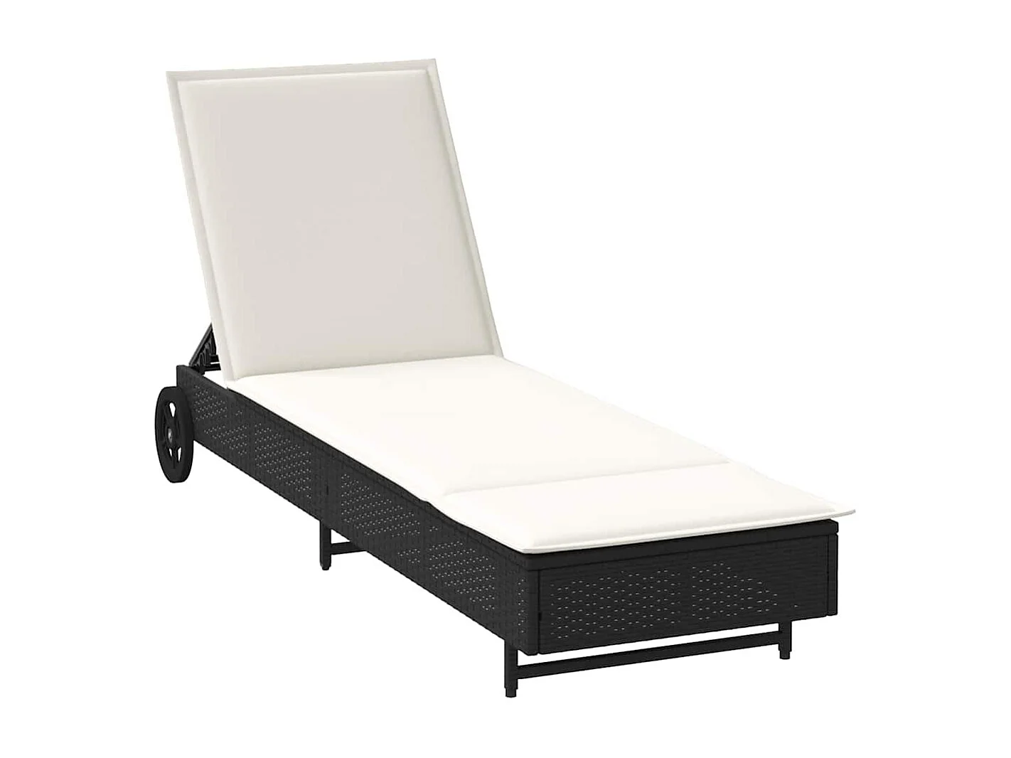 Chaise longue avec roues et coussin noir résine tressée