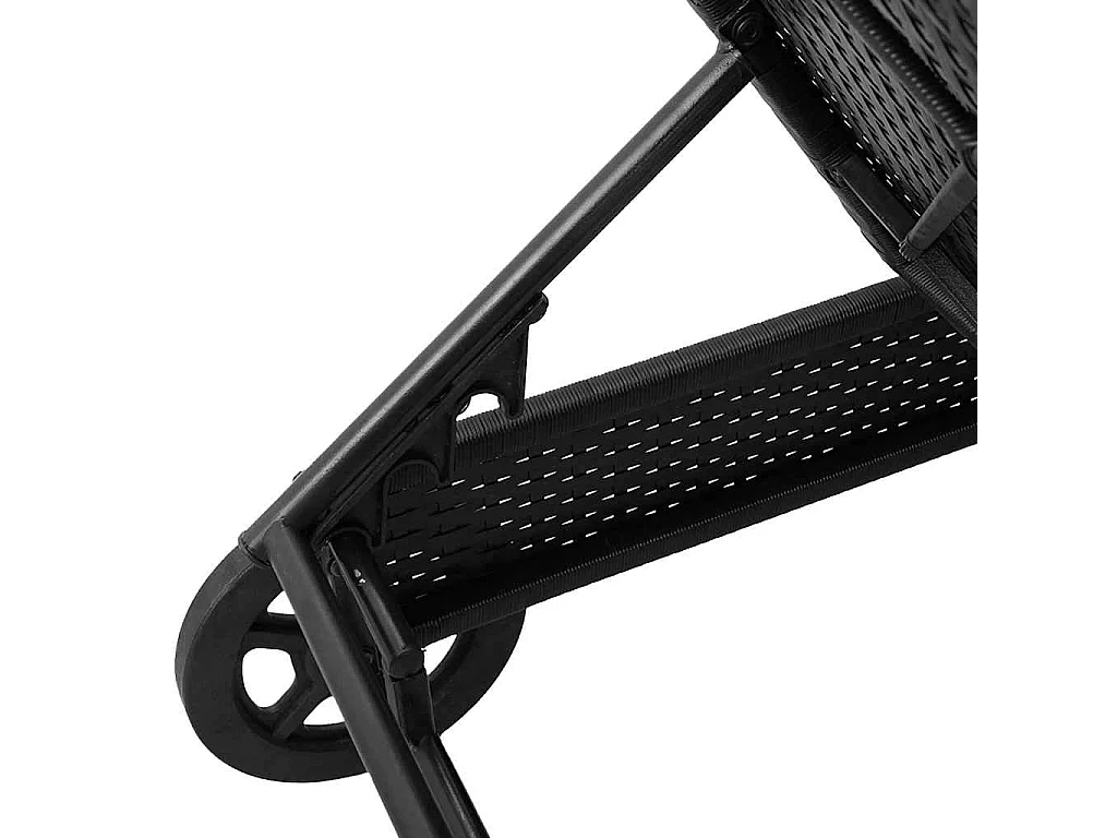 Chaise longue avec roues et coussin noir résine tressée