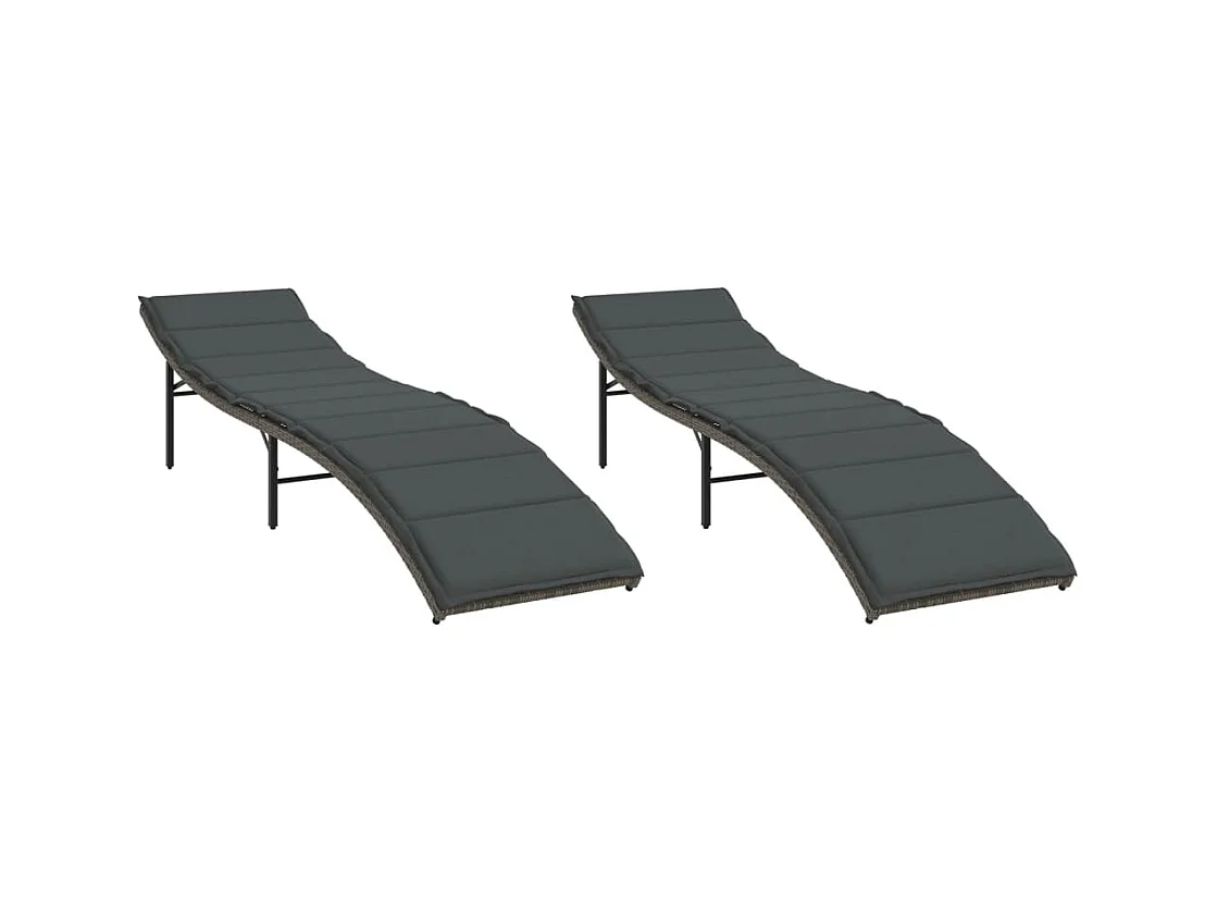 Set van 2 ligstoelen met grijze geweven harskussens