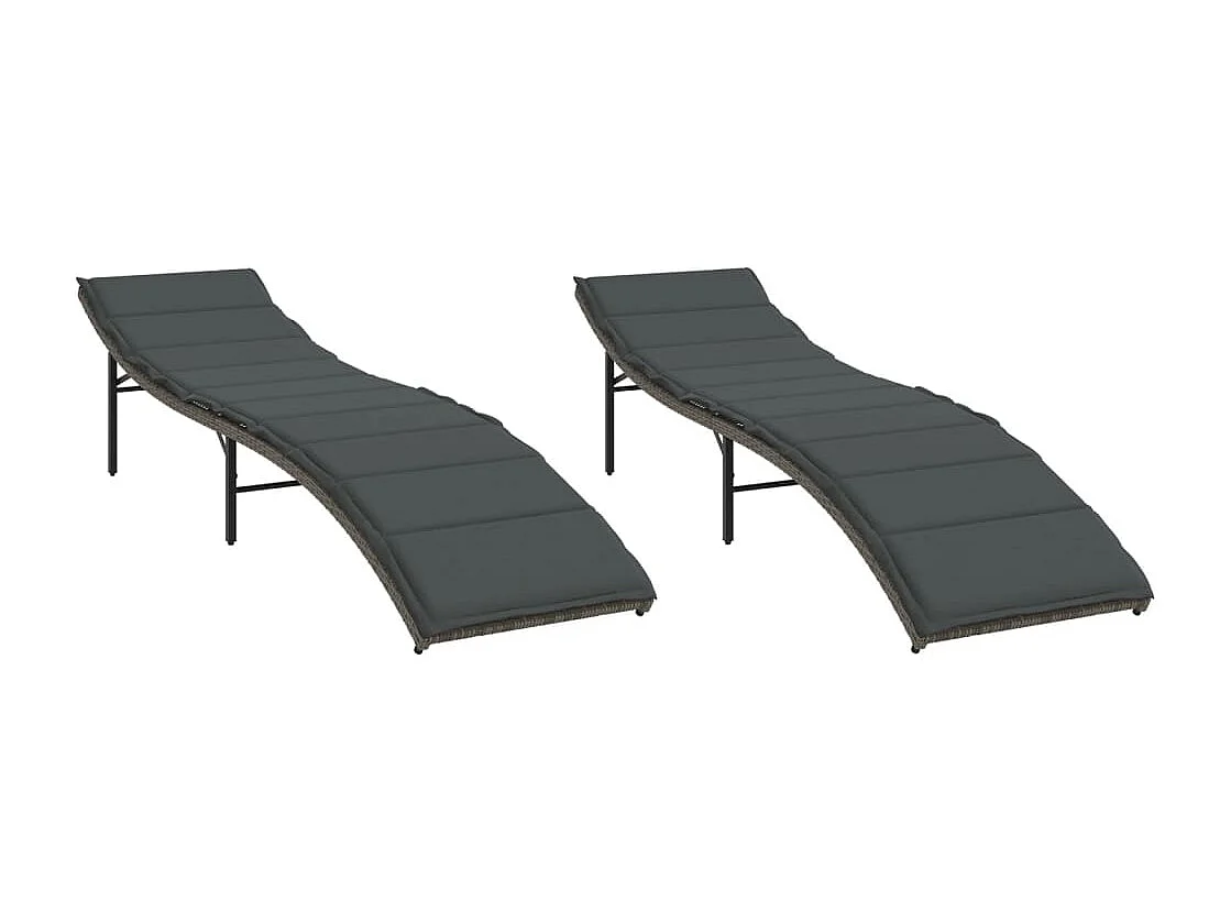 Conjunto de 2 tumbonas con cojines de resina tejida gris