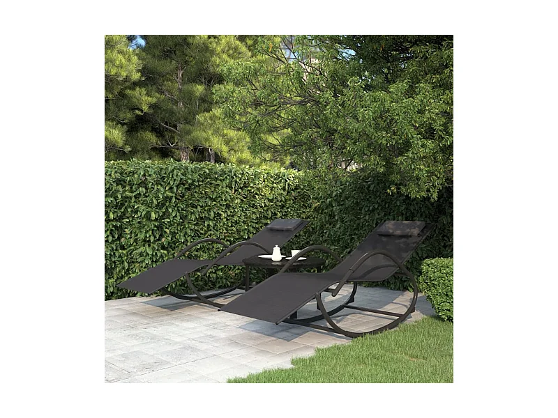 Schommelstoelen 2 stuks Zwart staal en textiel