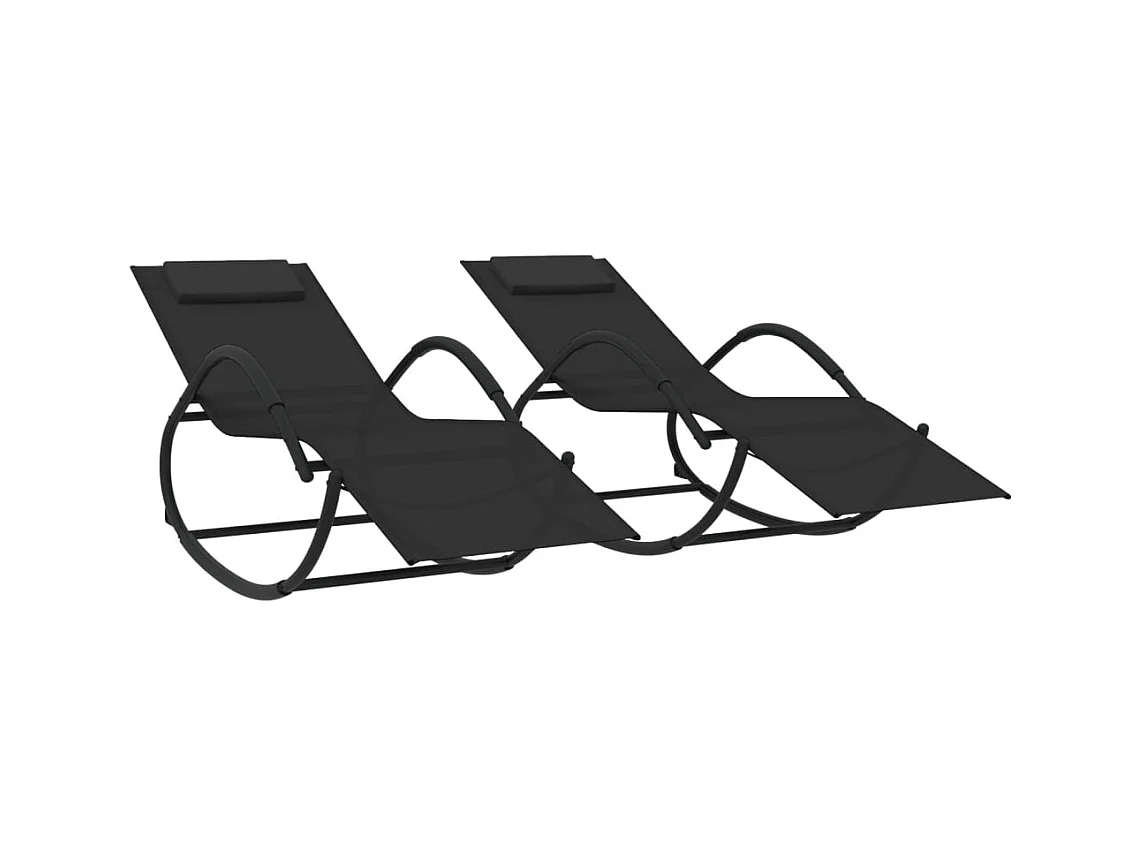 Schommelstoelen 2 stuks Zwart staal en textiel