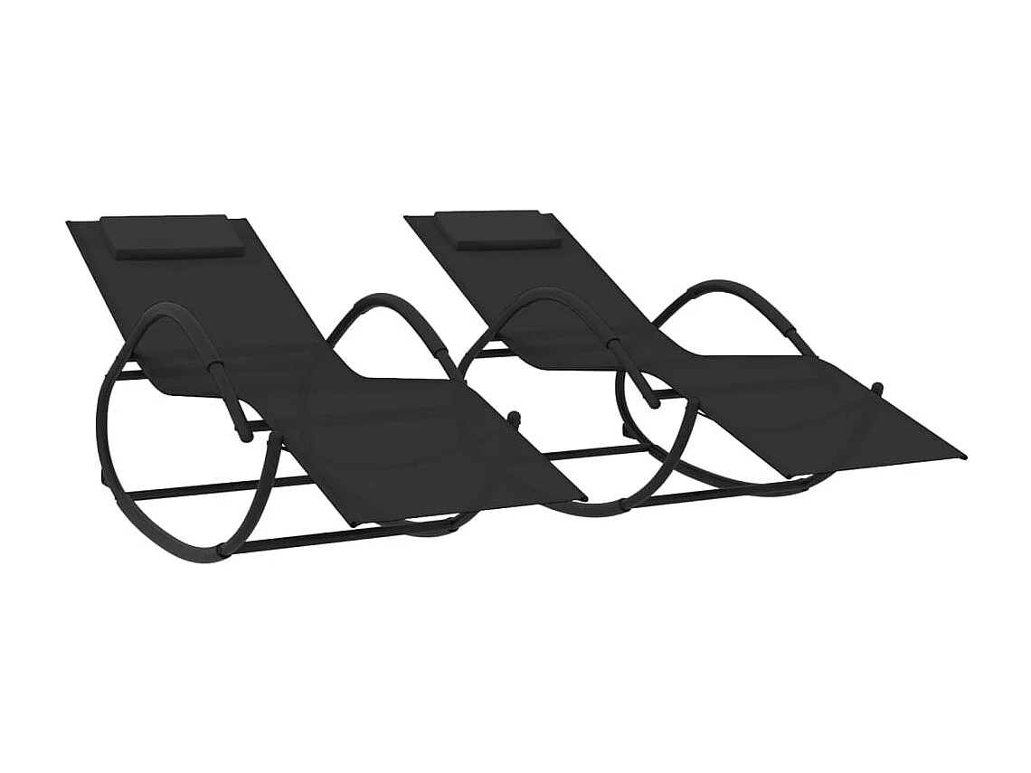 Sillones mecedores 2 piezas Acero Negro y textilene