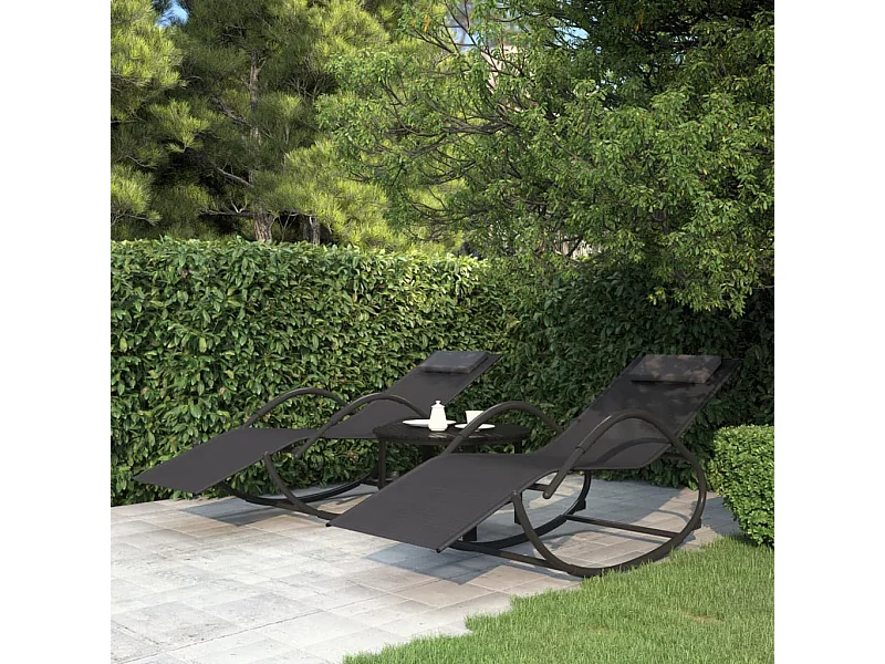 Sillones mecedores 2 piezas Acero Negro y textilene