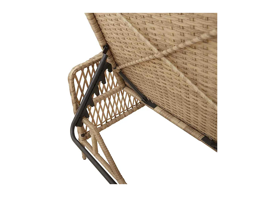 Fauteuils de jardin - 2 pièces avec coussins et table en poly rattan beige.