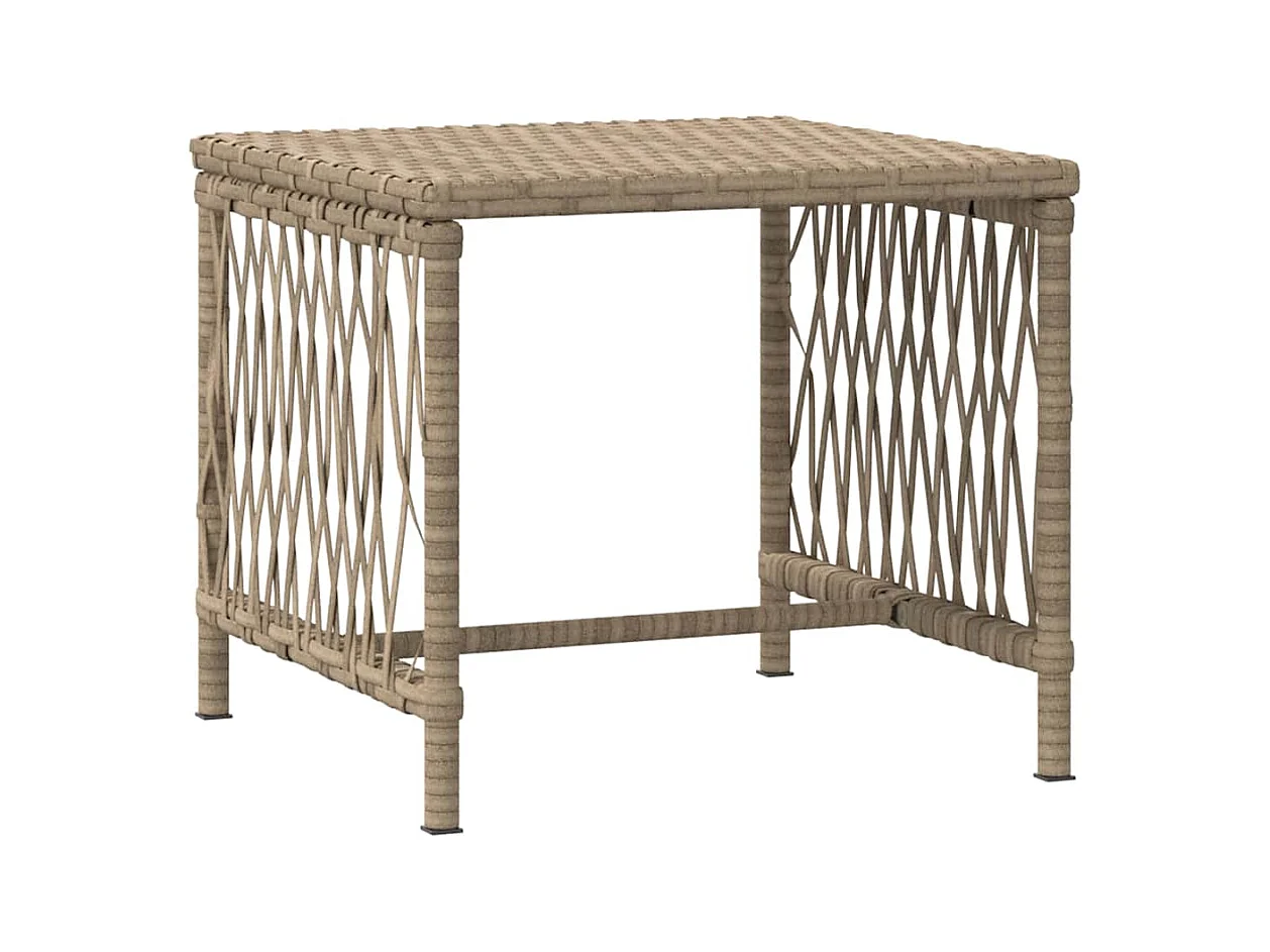 Fauteuils de jardin - 2 pièces avec coussins et table en poly rattan beige.