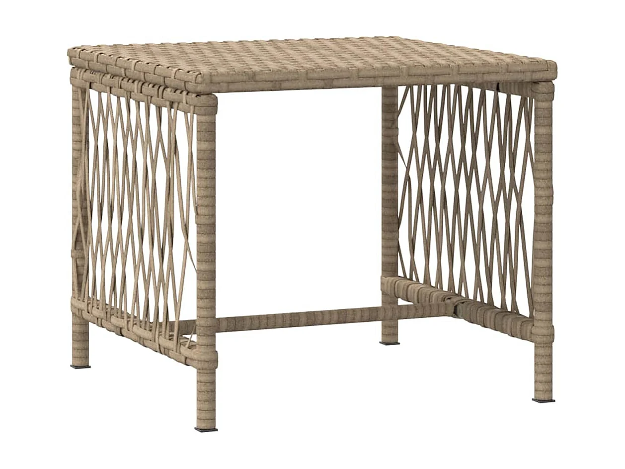 Poltrone da giardino - 2 pezzi con cuscini e tavolo in polyrattan beige.