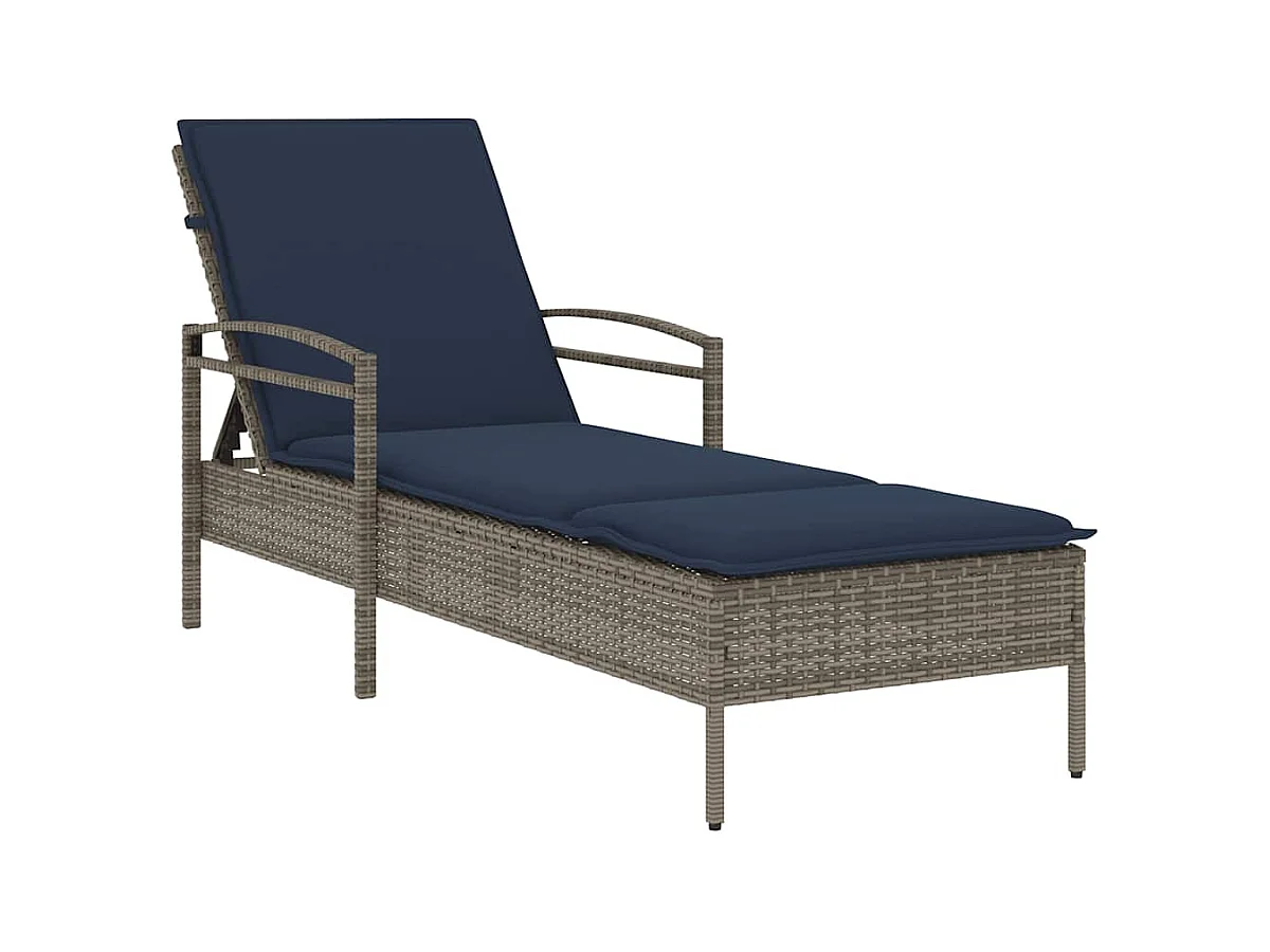 Chaise Longue met kussen, grijs, 63 x 200 x 81 cm, polyrotan (alleen VS)