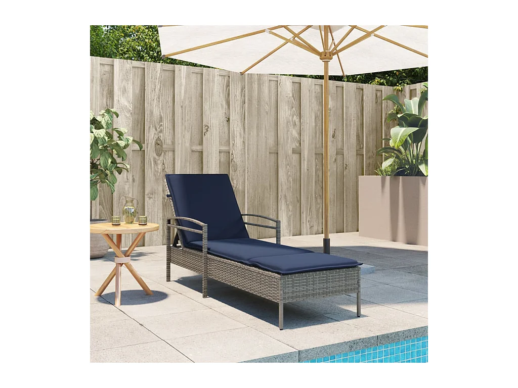 Chaise Longue met kussen, grijs, 63 x 200 x 81 cm, polyrotan (alleen VS)