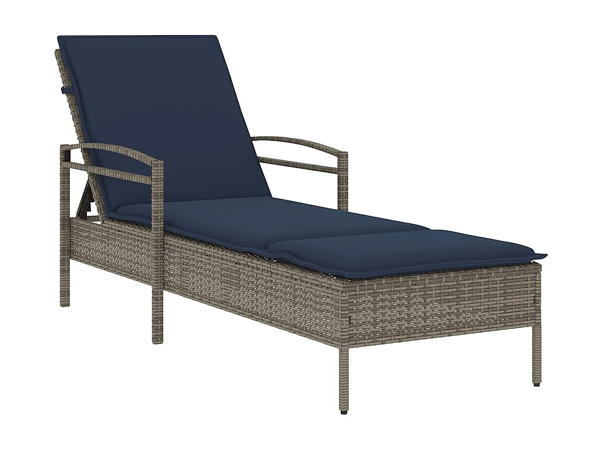 Chaise longue avec coussin Gris 63 x 200 x 81 cm Résine tressée (États-Unis uniquement)