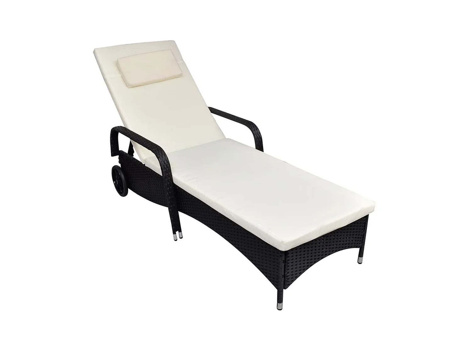 Chaise longue con cojín y ruedas Resina trenzada negra