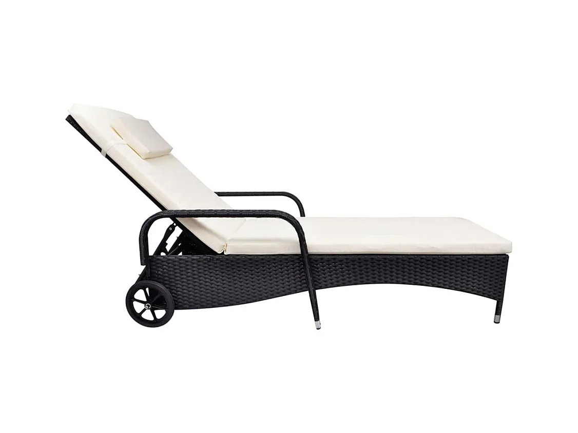 Chaise longue con cojín y ruedas Resina trenzada negra