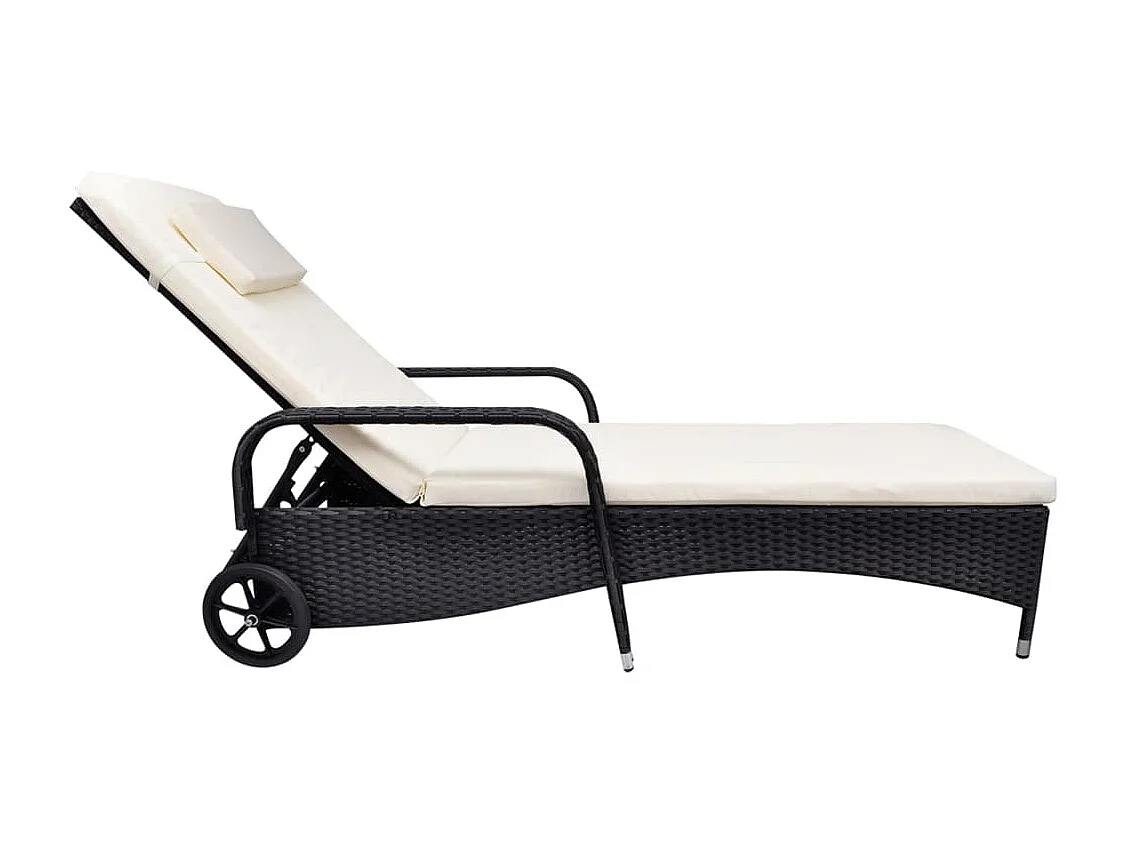 Chaise longue con cuscino e ruote Resina intrecciata nera