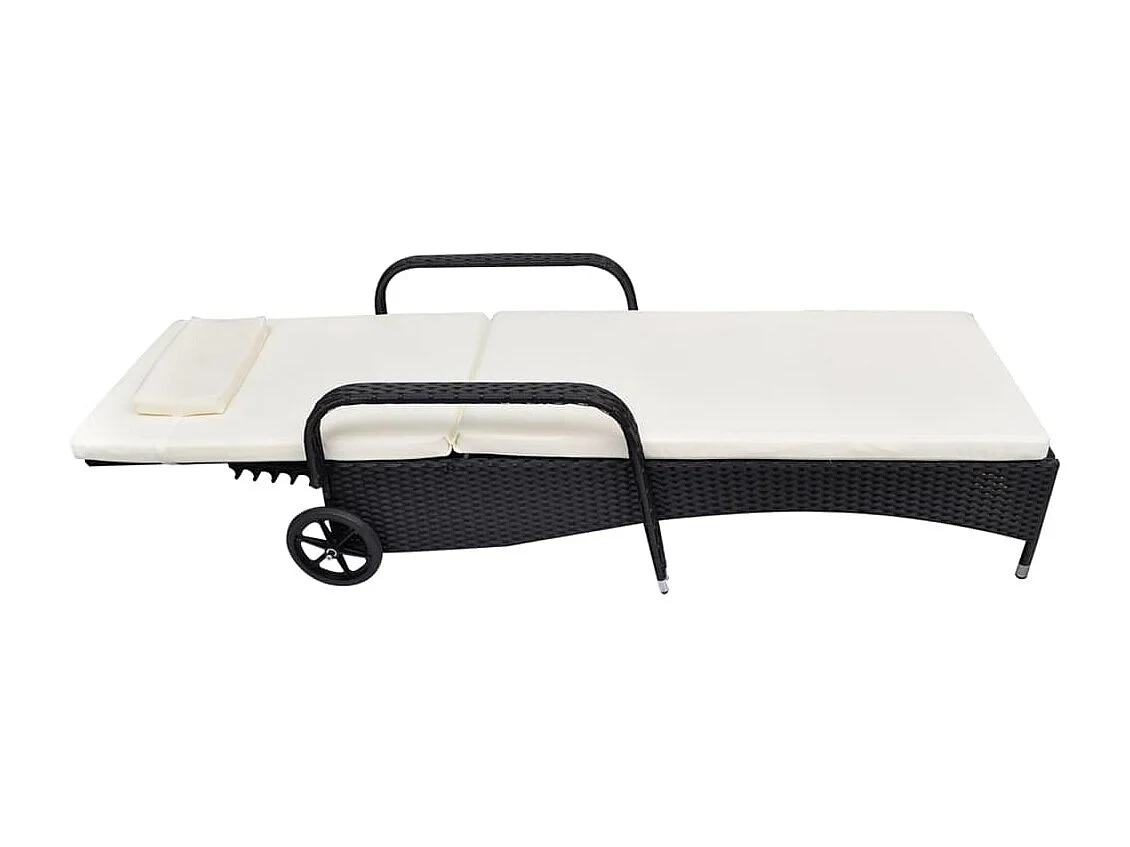Chaise longue con cuscino e ruote Resina intrecciata nera