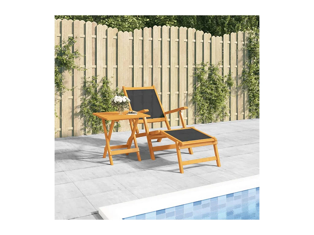 Buitenligstoel met tafel Massief acacia en textileen