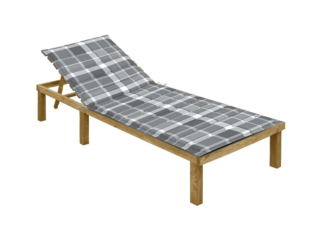 Chaise longue met grijs geblokt kussen Geïmpregneerd grenenhout