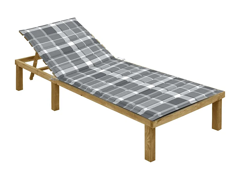 Chaise longue con cuscino a scacchi grigio Legno di pino impregnato