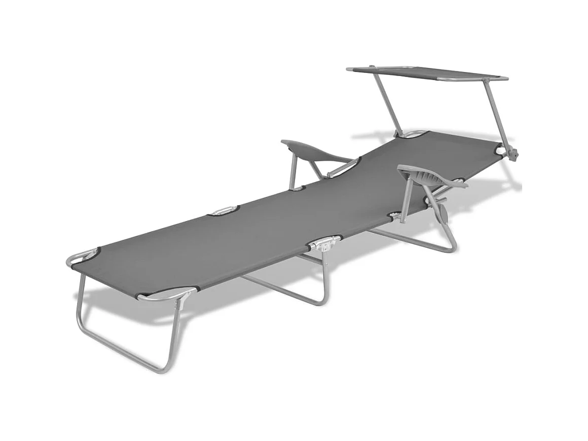 Grijze stalen ligstoel met luifel