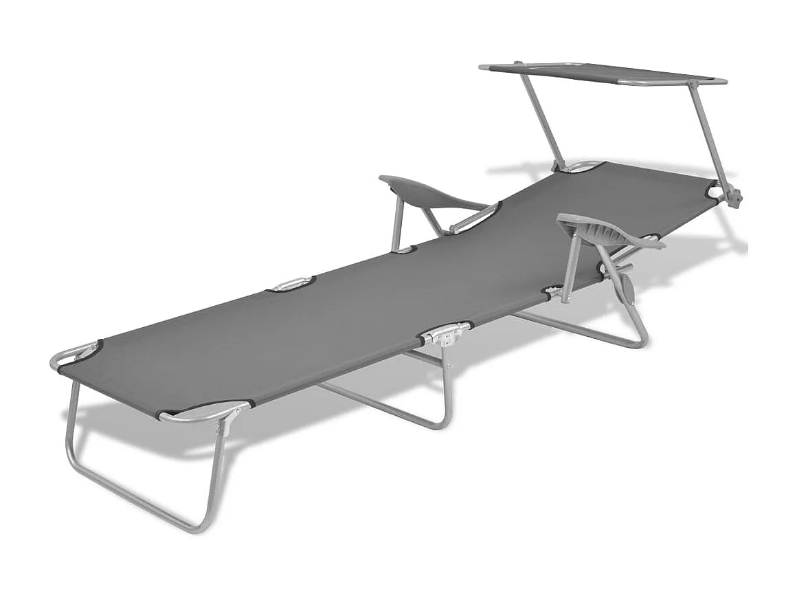 Lettino prendisole in acciaio grigio con baldacchino