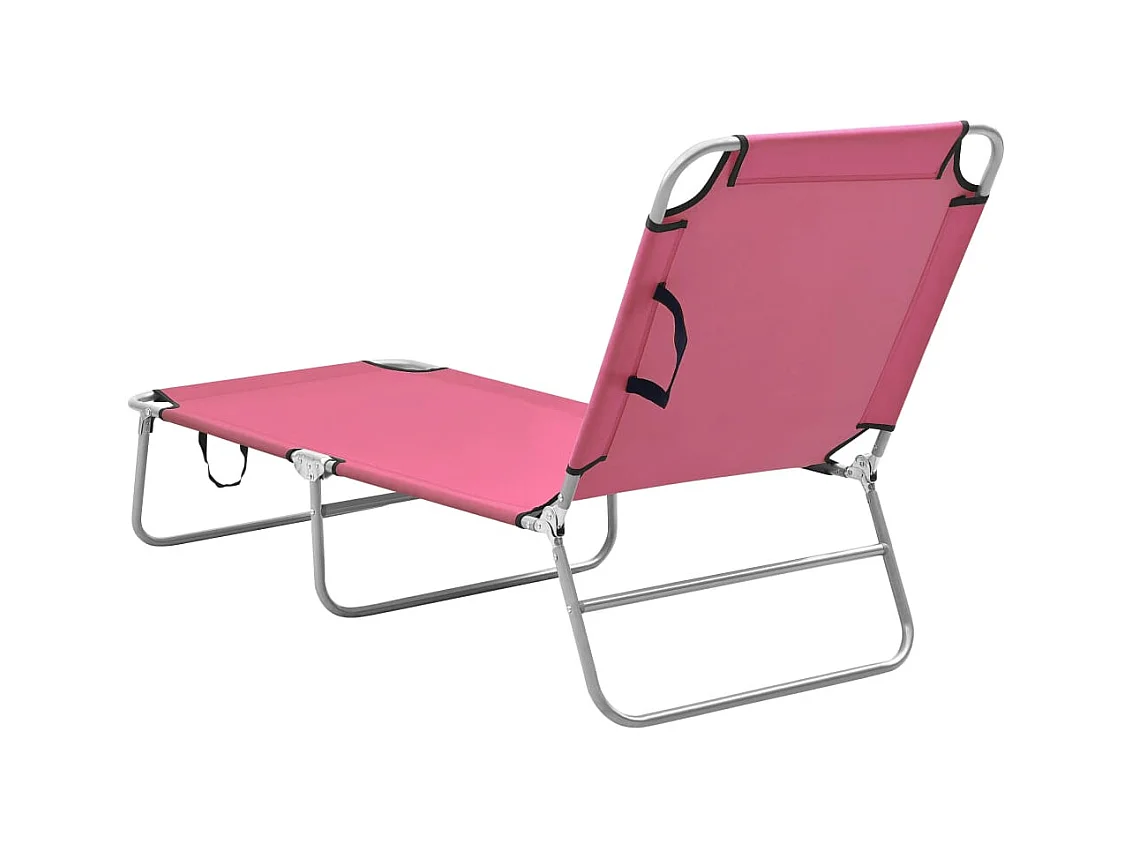 Opvouwbare loungestoel van staal en roze stof