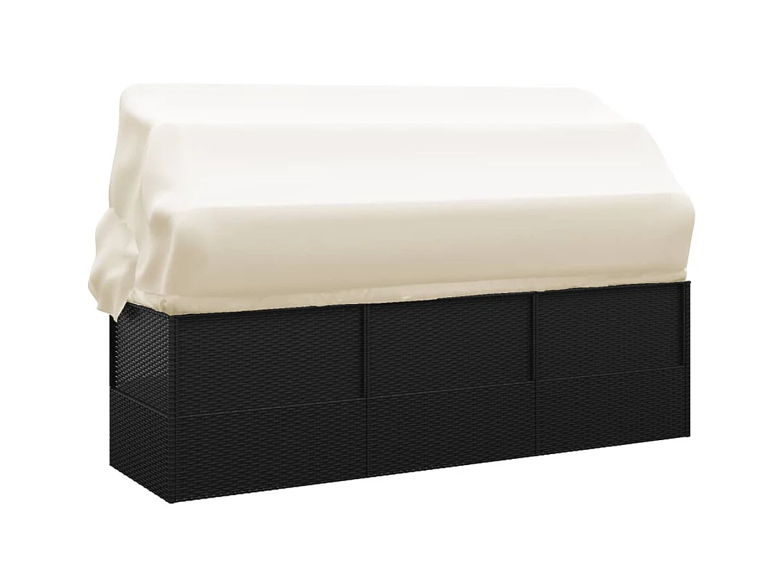 Lit de salon d'extérieur toit et coussins Noir Résine tressée