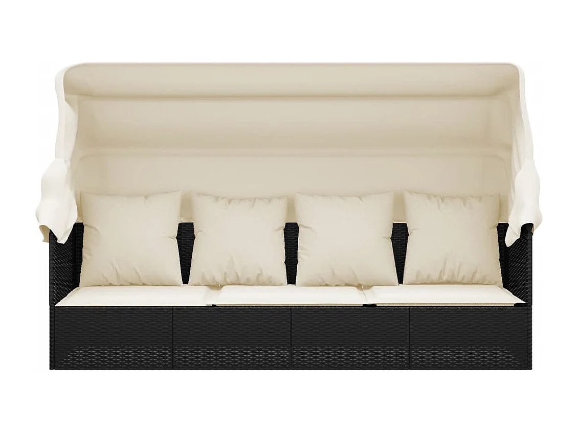 Lit de salon d'extérieur toit et coussins Noir Résine tressée