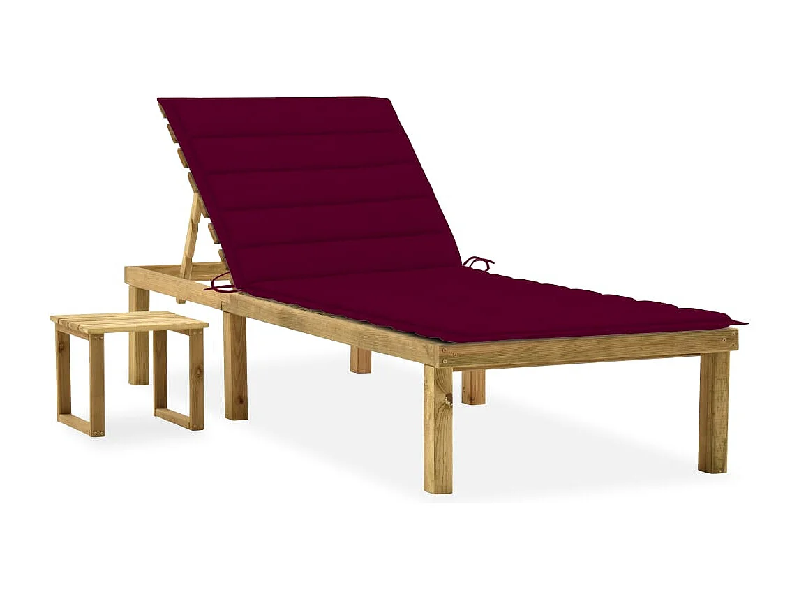 Chaise longue de jardin avec table et coussin Pin imprégné