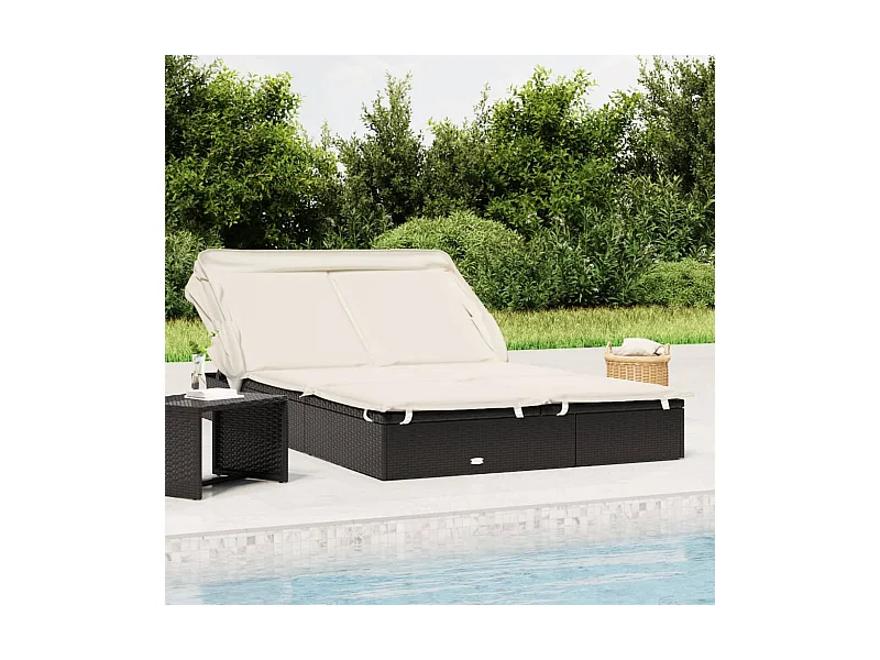 2-zits ligstoel met zwart opvouwbaar dak 213x118x97 cm