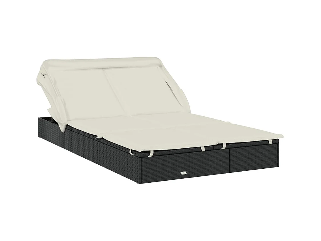 Transat 2 places avec toit pliable noir 213x118x97 cm