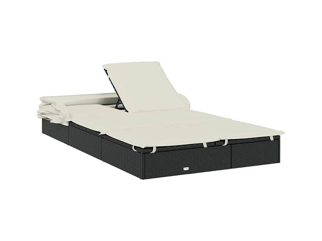 Transat 2 places avec toit pliable noir 213x118x97 cm