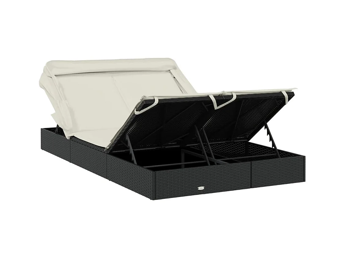 Transat 2 places avec toit pliable noir 213x118x97 cm