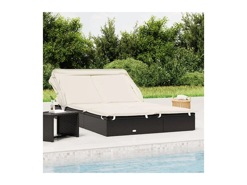 Transat 2 places avec toit pliable noir 213x118x97 cm