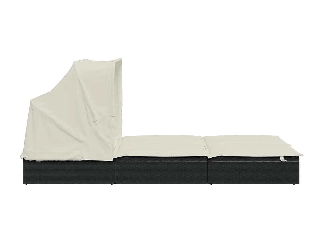 Transat 2 places avec toit pliable noir 213x118x97 cm