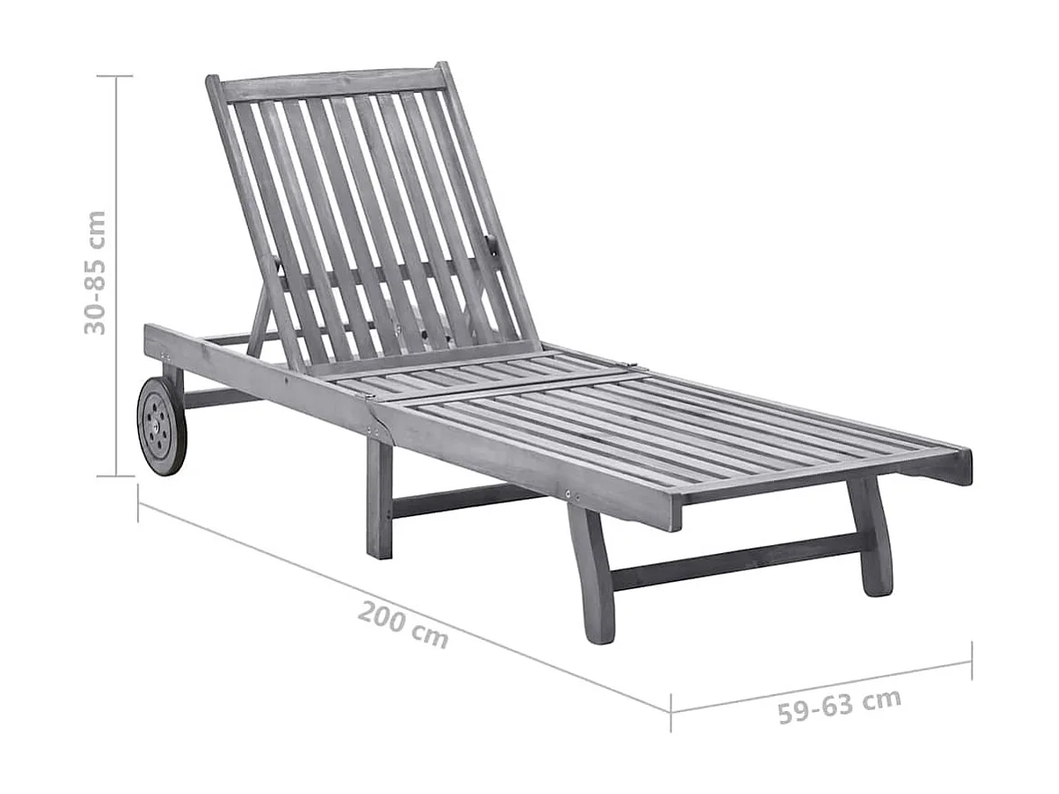 Chaise longue de jardin avec coussin Gris Bois d'acacia solide