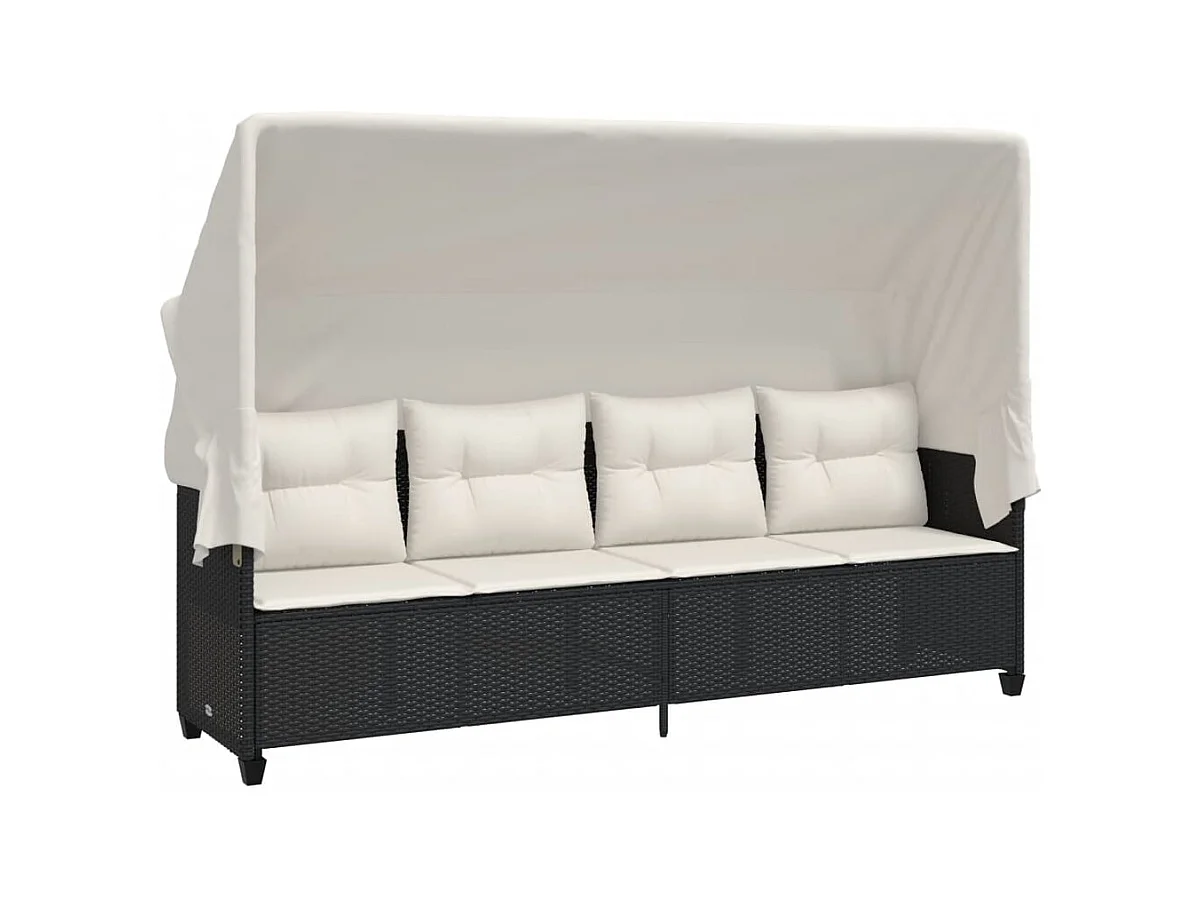 Loungestoel met luifel en zwarte geweven harskussens