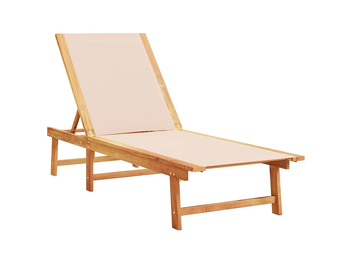 Crèmekleurige chaise longue van massief acaciahout en textileen