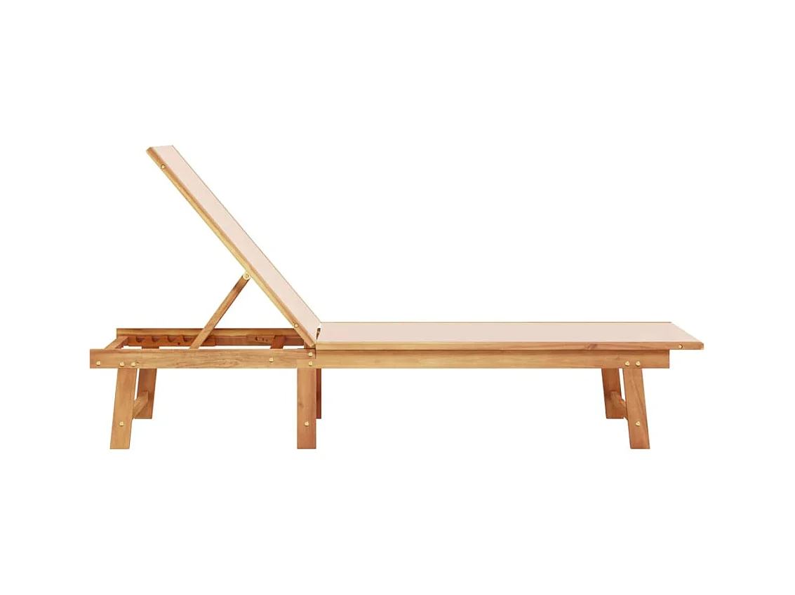 Crèmekleurige chaise longue van massief acaciahout en textileen