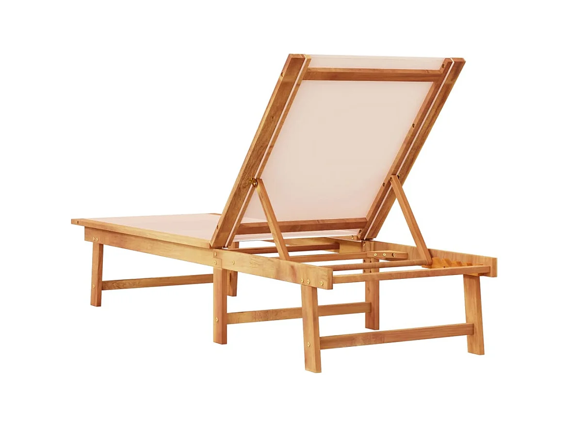 Crèmekleurige chaise longue van massief acaciahout en textileen