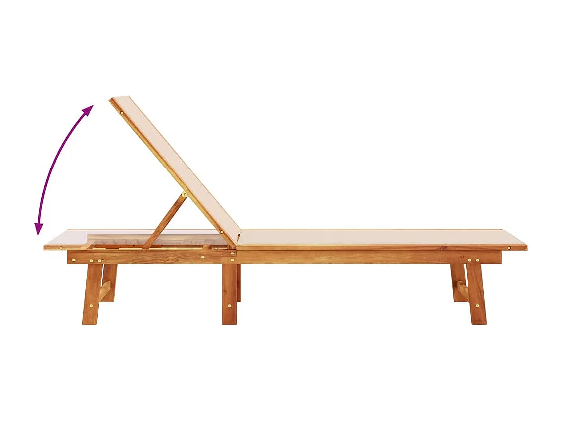 Crèmekleurige chaise longue van massief acaciahout en textileen