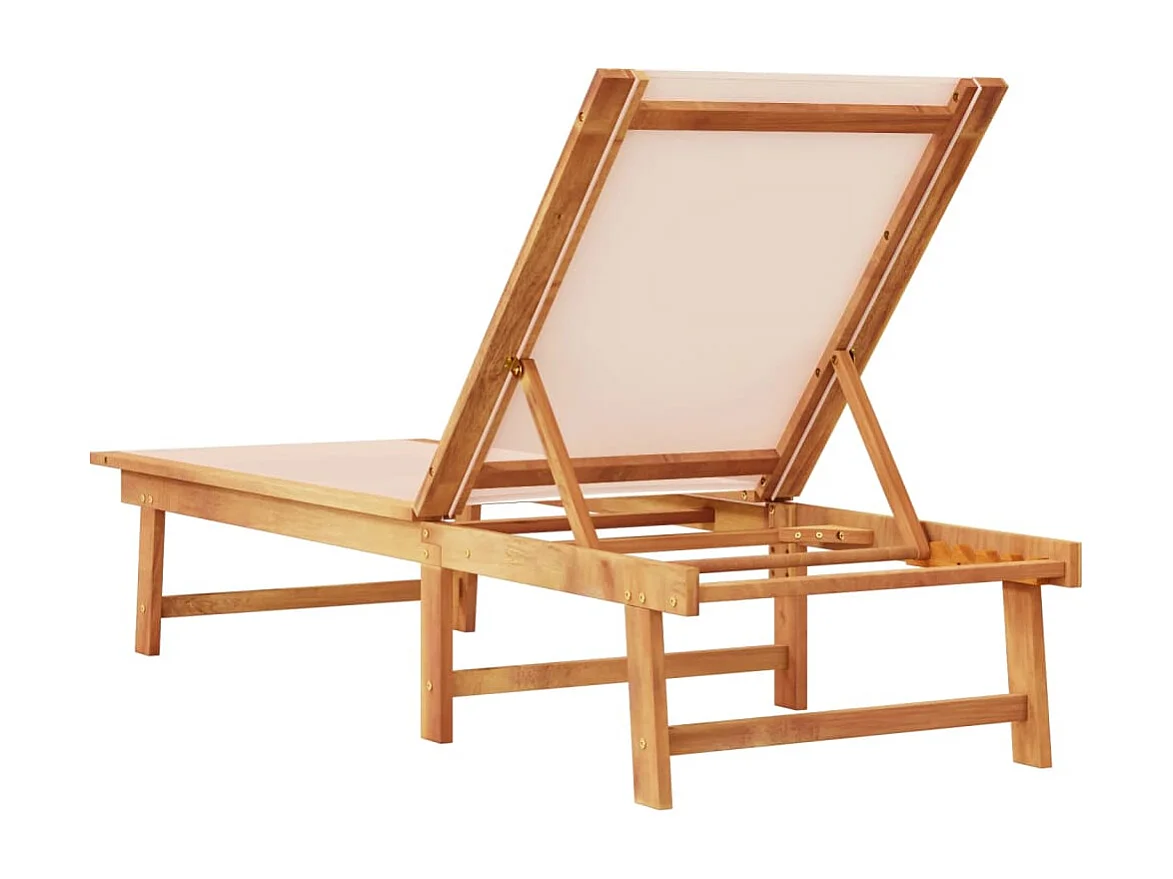 Chaise longue color crema realizzata in legno massello di acacia e textilene