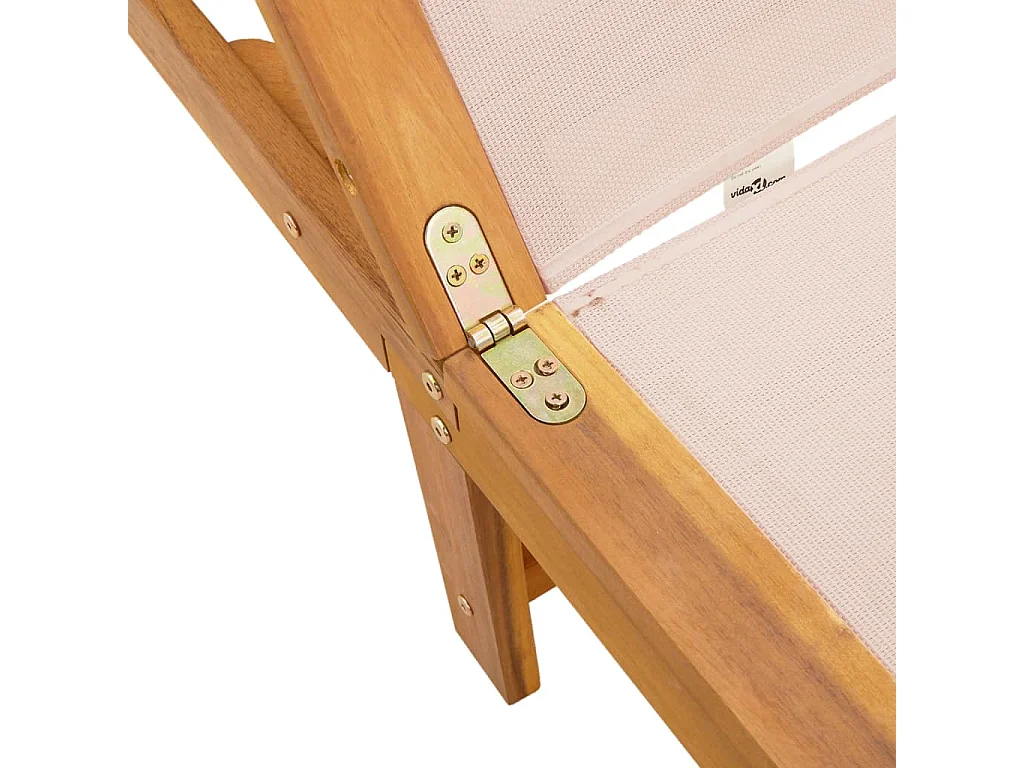 Chaise longue color crema realizzata in legno massello di acacia e textilene