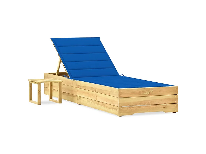 Chaise longue de jardin avec table et coussin Pin imprégné