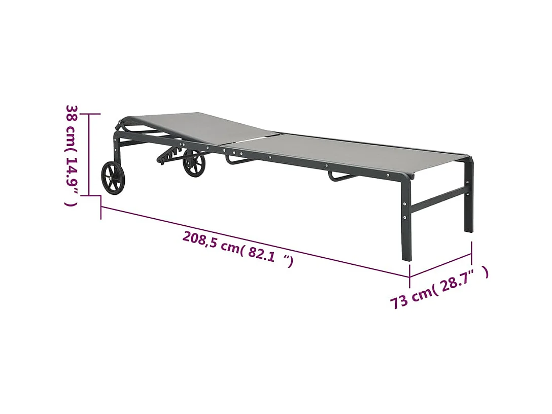 Set van 2 ligstoelen met tafel van textiel en staal