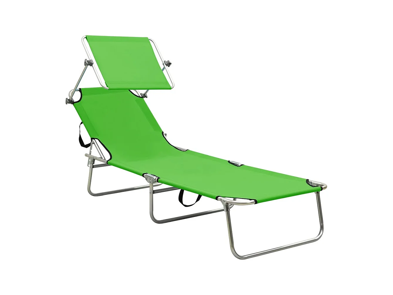 Chaise longue pliable avec auvent vert aluminium