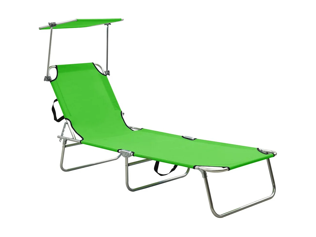 Chaise longue pliable avec auvent vert aluminium